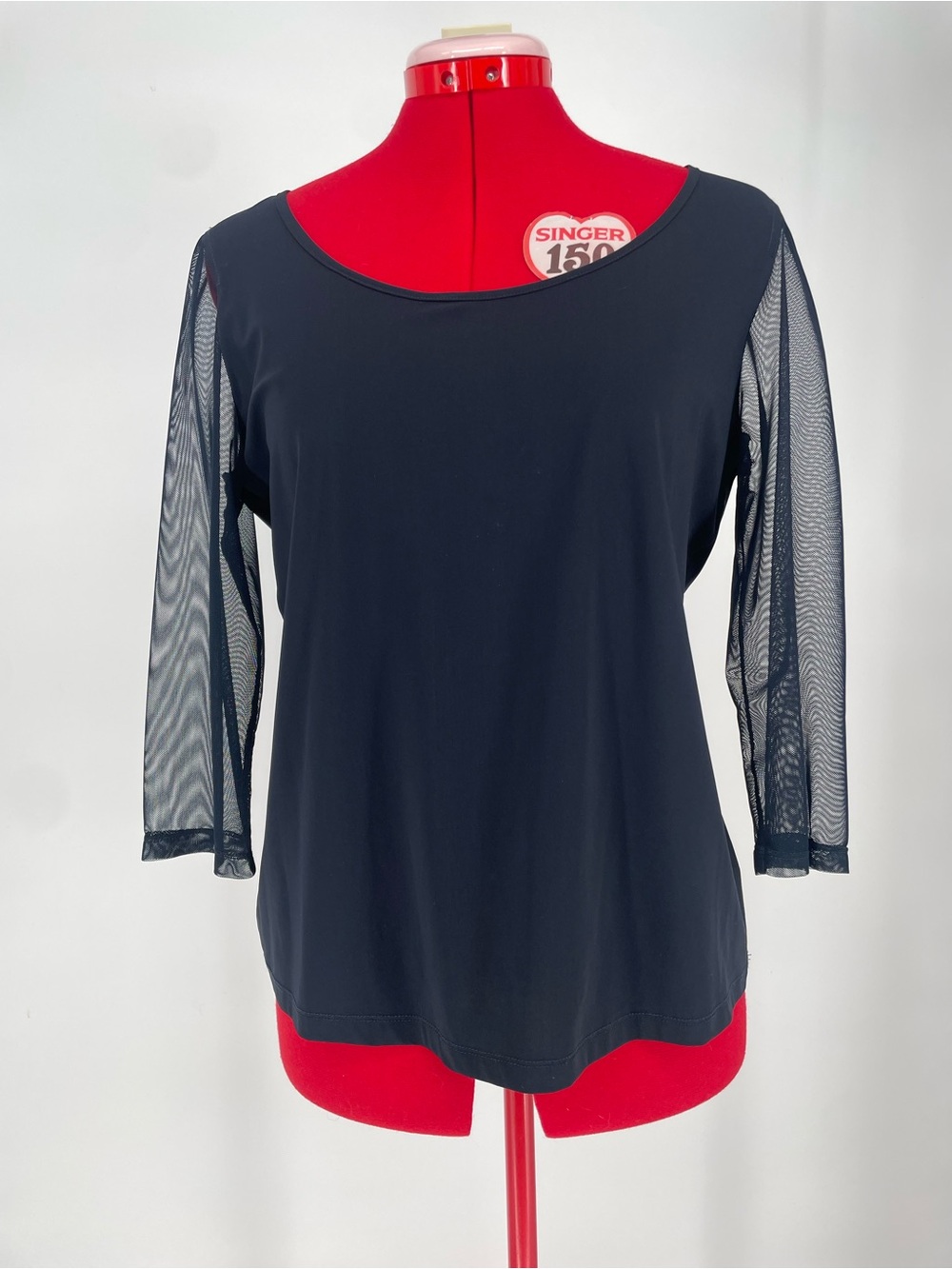 Indies Navy Blue Basic Layering Long Sleeve T-shirt With Sheer Mesh 3/4 Sleeves